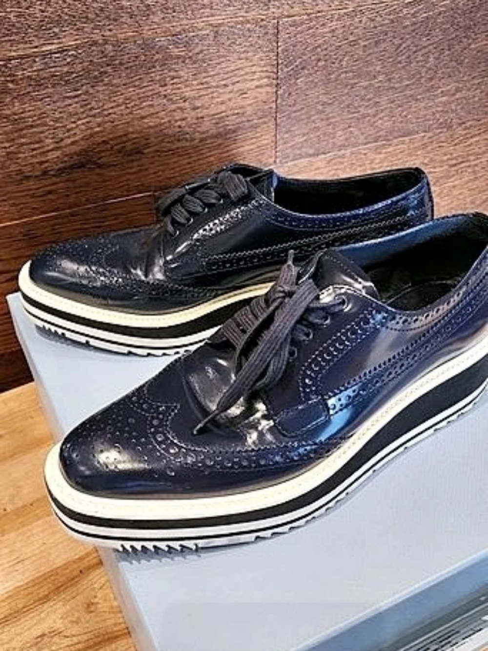Prada Platform Brogue Oxford Black Platform Sneakers